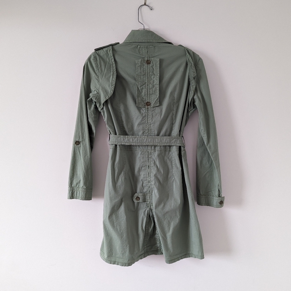Amir Military-Inspired Belted Shirt Dress - Size 4 Green Cotton Gorpcore Fall - Picture 2 of 13